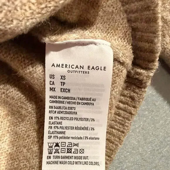 American Eagle Tan V-Neck Sweater with Bow Detail - Picture 3 of 6
